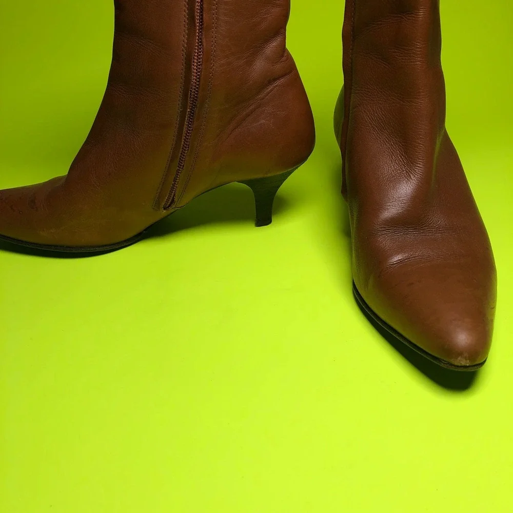 Bally Hampton Ankle Boots Women 6 US Cognac Brown Leather Pointed Toe Italy